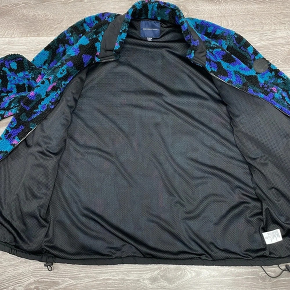 American Eagle Full Zip Sherpa Fleece Teddy Lined Jacket Multicolored Camo XL - Picture 13 of 16